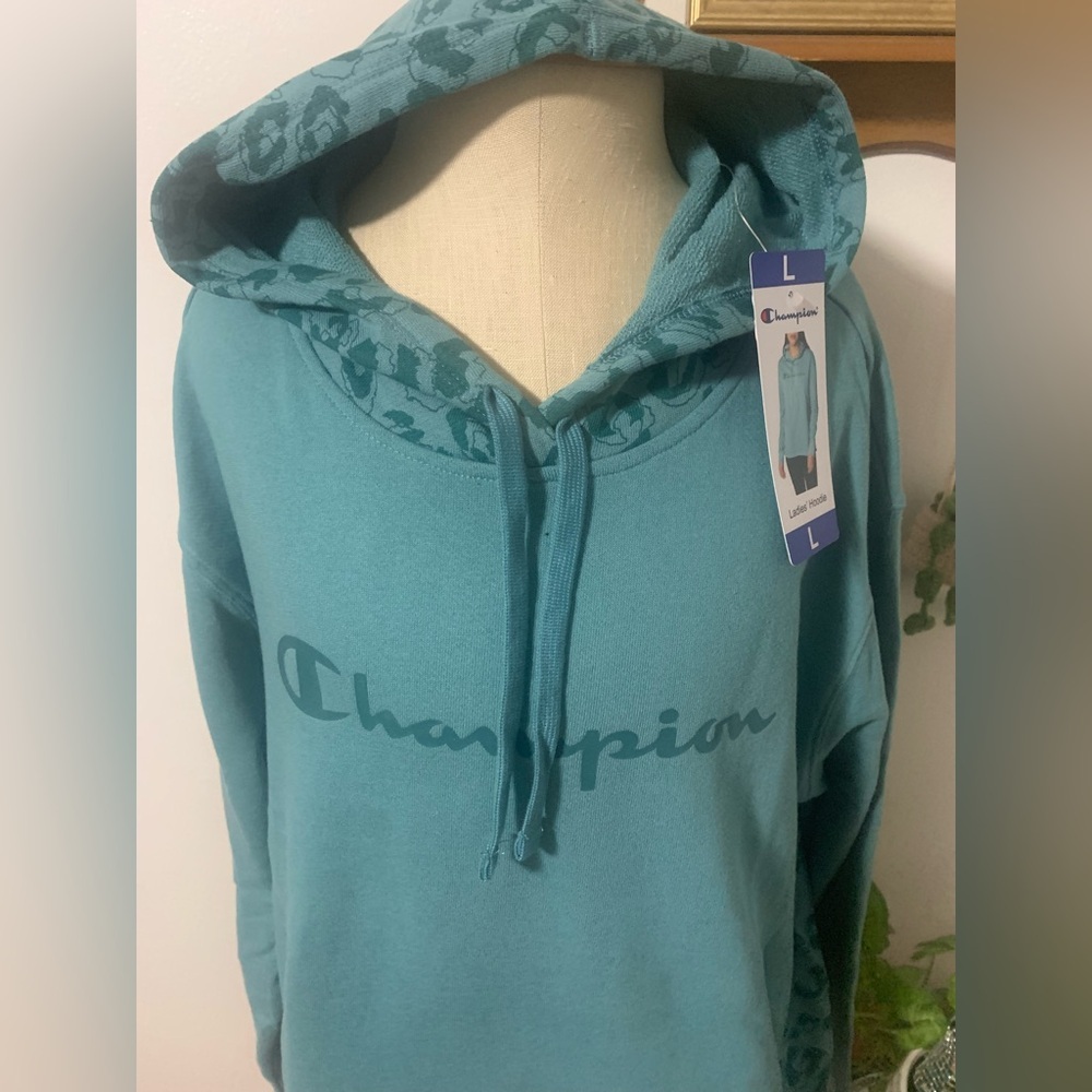 Champion NWT Ladies’ Leopard Print Hoodie Aqua L